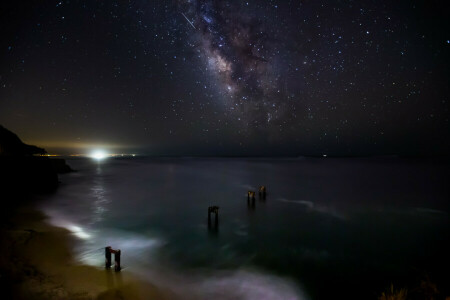 night, sea, space, stars, the milky way