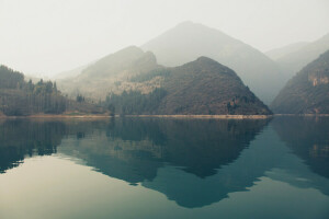 colline, montagne, riflessione, acqua