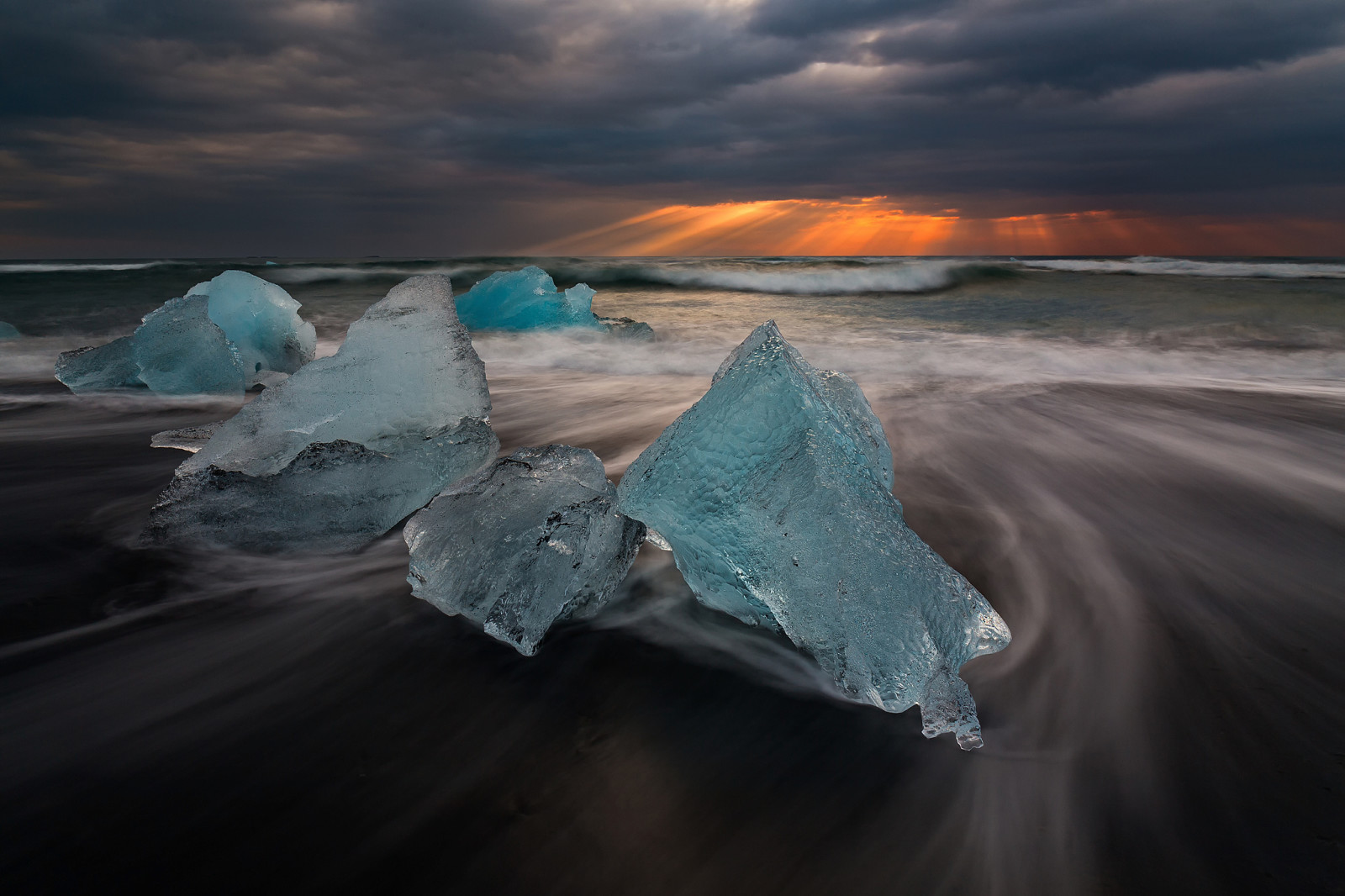 light, the sky, ice, Rays, Iceland