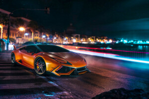 costumes, DMC, Frente, Huracán, Lamborghini, LP610-4, noite, laranja