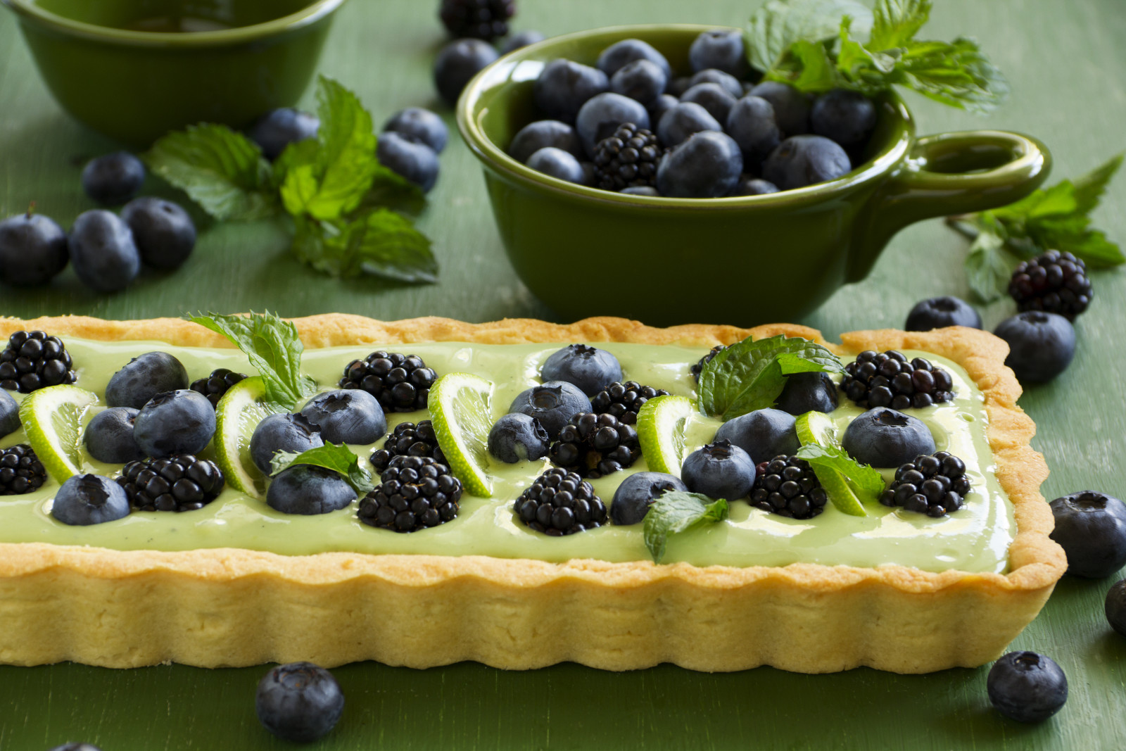 leaves, cakes, blueberries, Pie, BlackBerry, lime