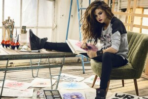 actress, chair, figure, Marie, model, Selena Gomez, singer, table