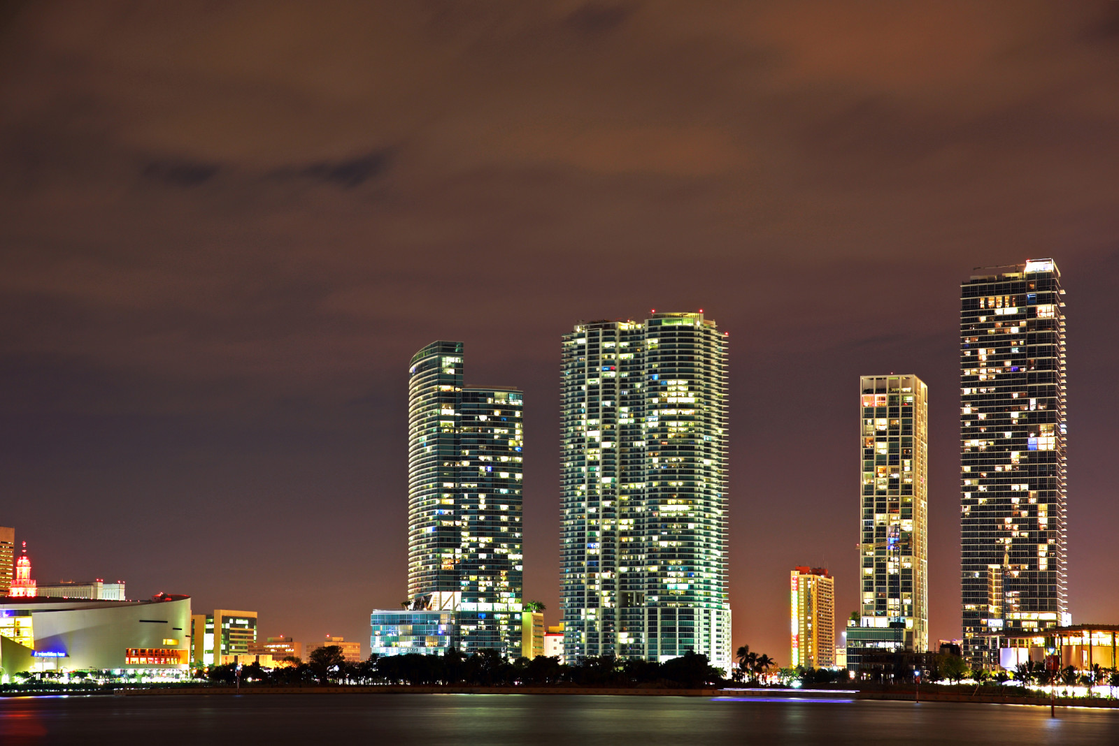 ışıklar, gece, Amerika Birleşik Devletleri, Florida, FL, Miami