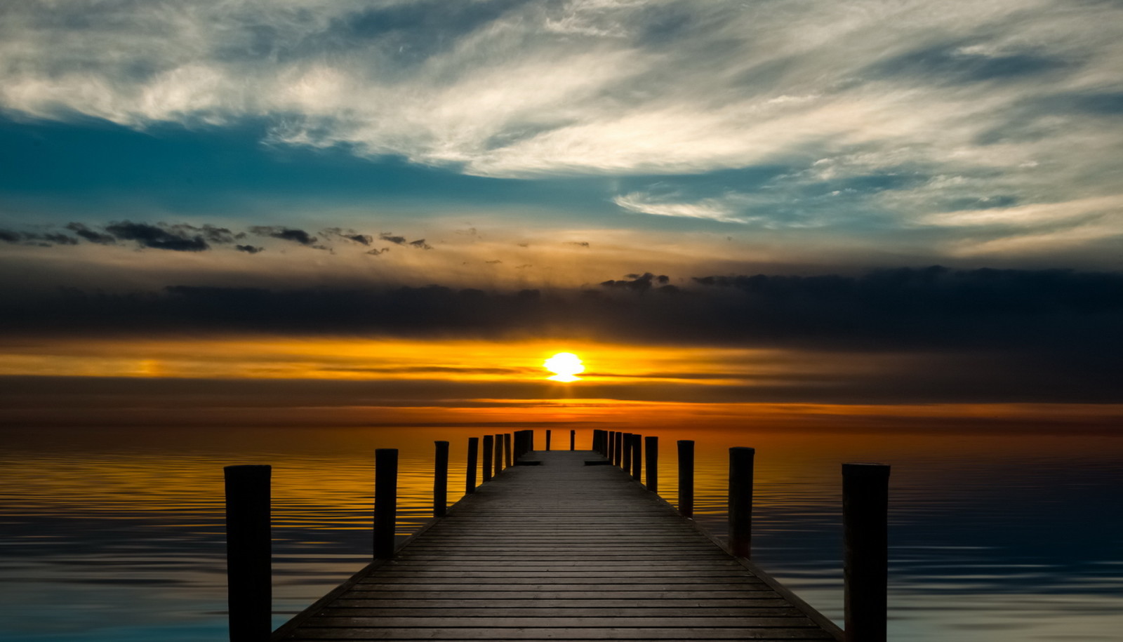 sunset, sea, Bridge