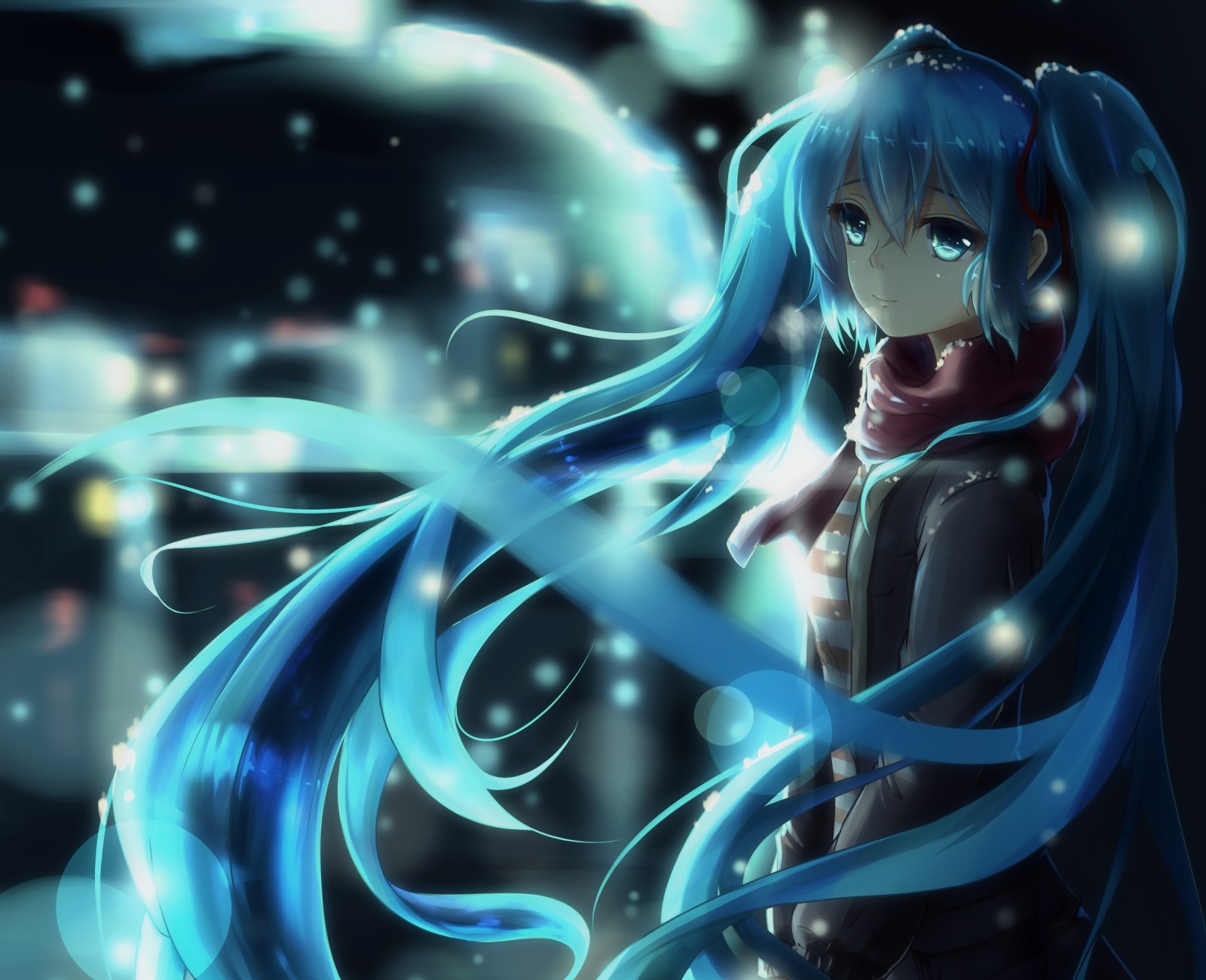 Schnee, Mädchen, Winter, Kunst, Schal, Anime, Vocaloid, Hatsune Miku