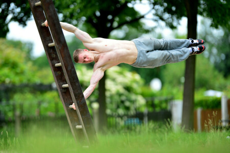 mężczyźni, mięśnie, poza, trening