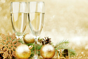 champagne, Christmas, decor, New Year