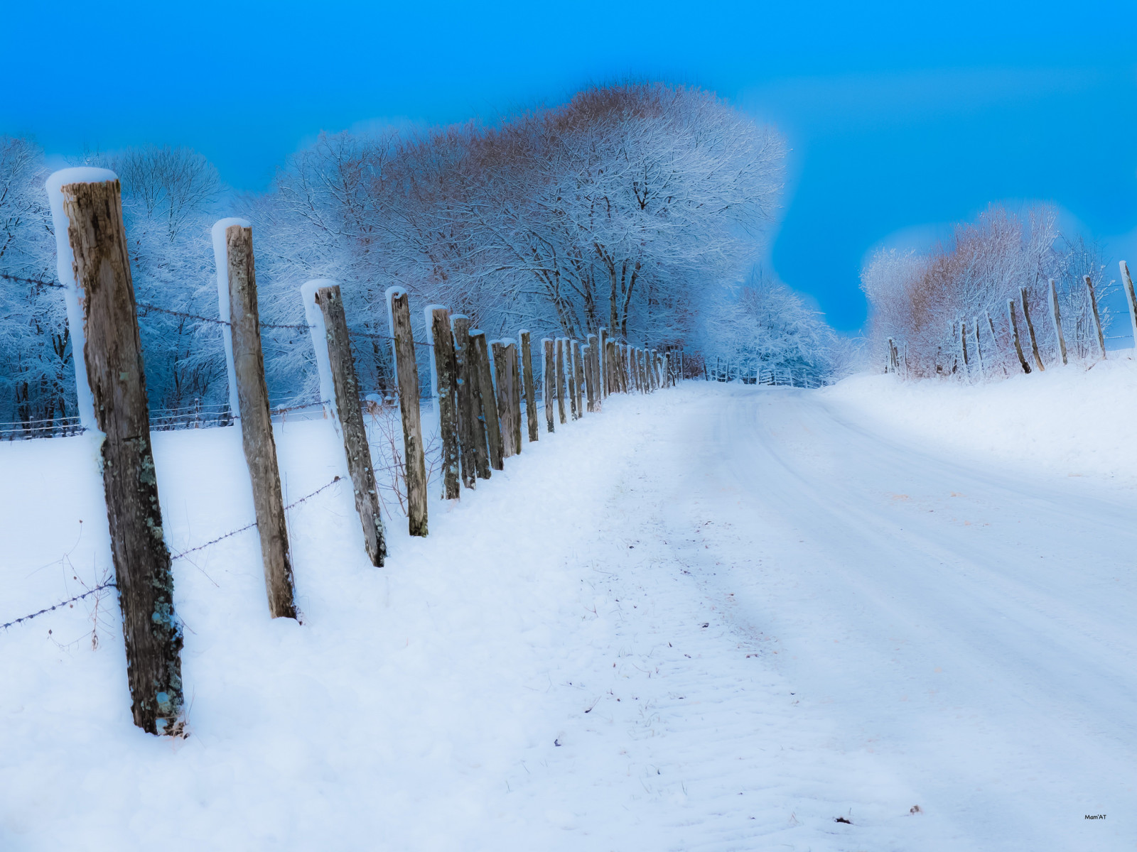 neve, inverno, estrada, a cerca