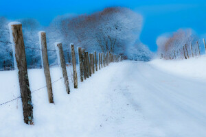 route, neige, la barrière, hiver