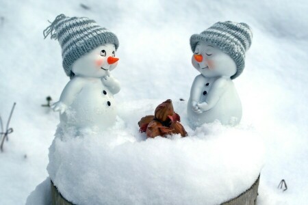 tapas, cifras, nueces, nieve, muñecos de nieve