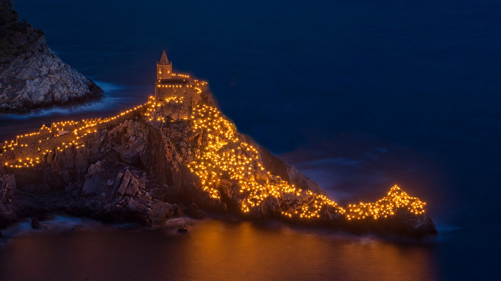 světla, Itálie, Ligurie, Kostel, Skála, Portovenere, Záliv básníků