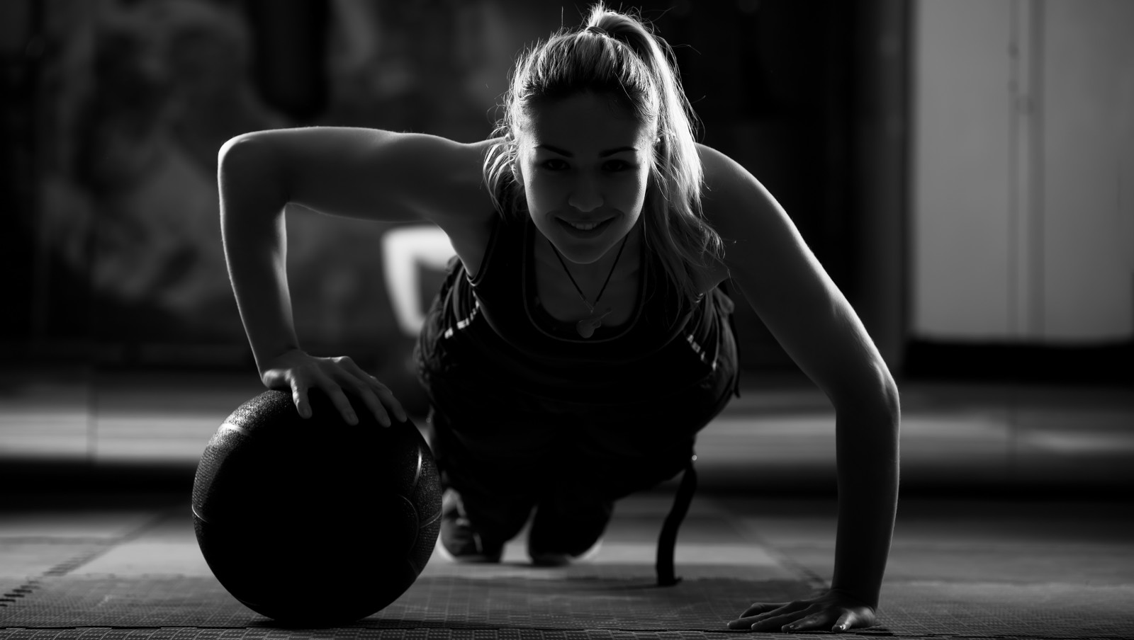 trainieren, Crossfit, Schatten, Frau, Balltraining