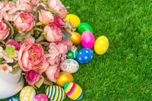 Pascua de Resurrección, huevos, flores, fiesta, HIERBA