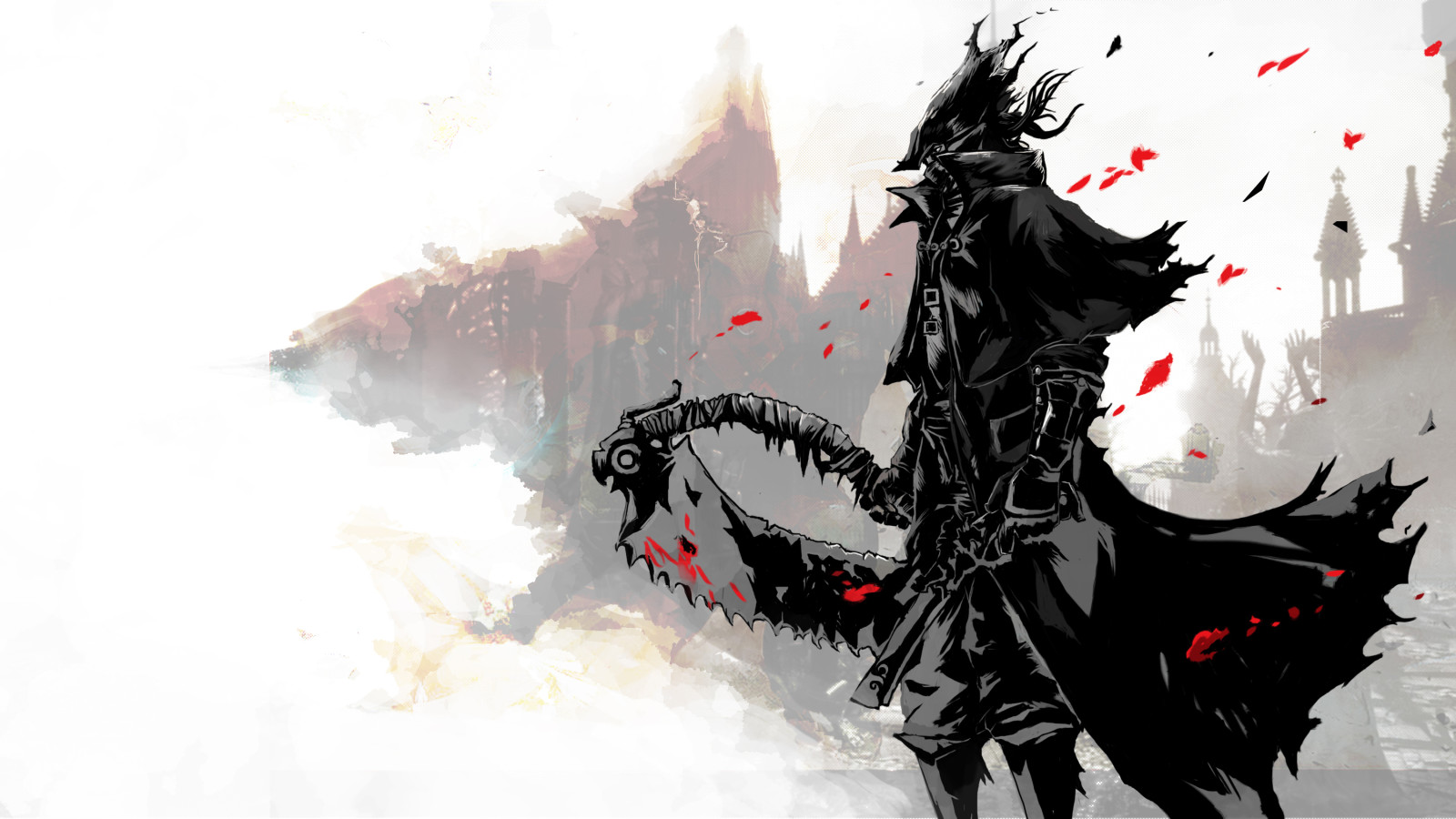 art, SAW, hat, sword, cloak, blood, Hunter, Bloodborne