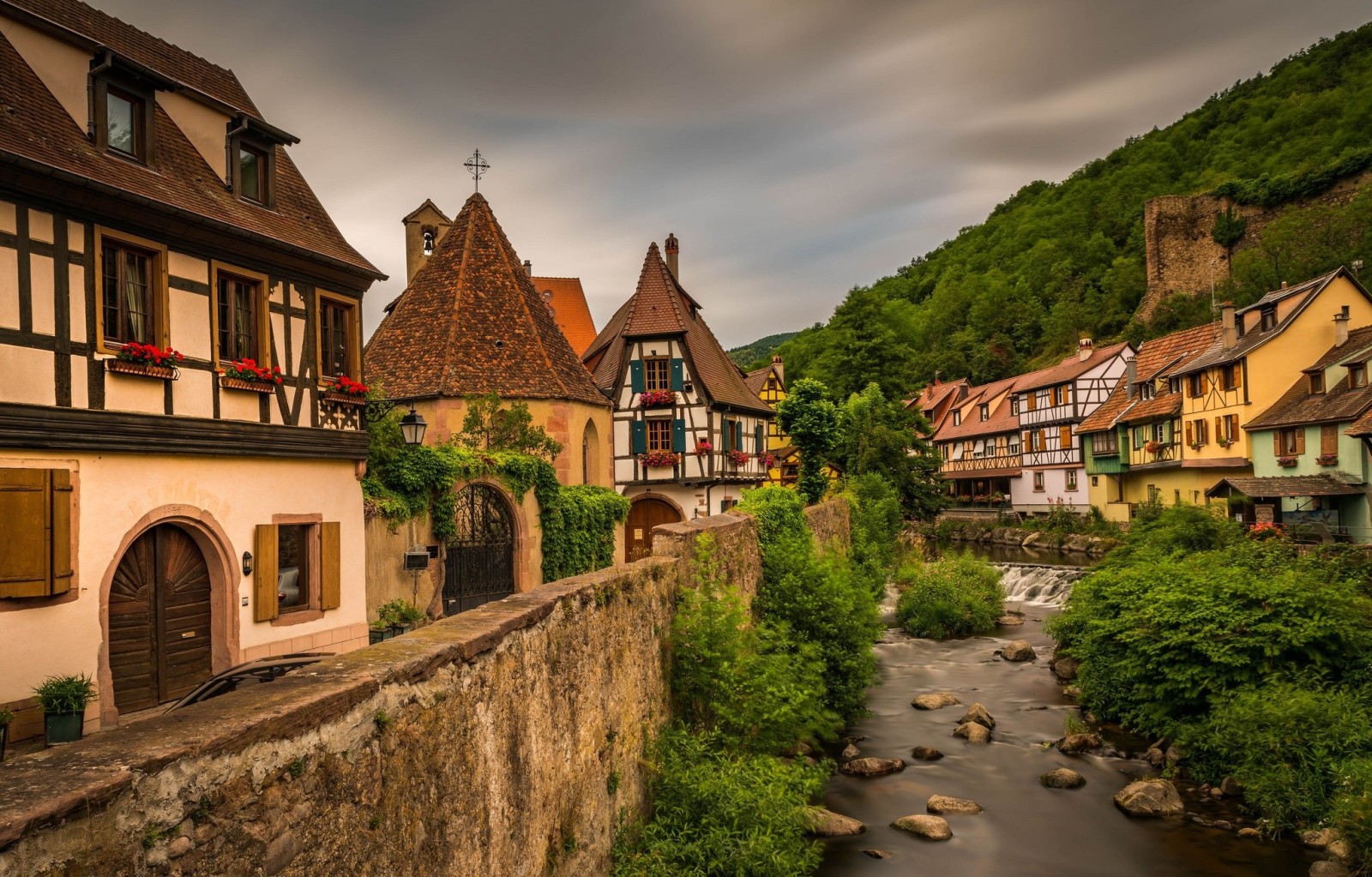 staden, flod, landskap, Kaysersberg