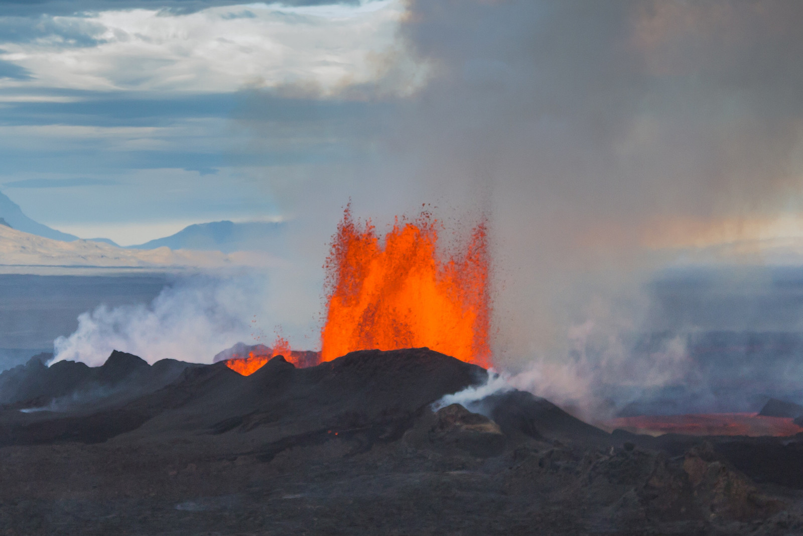 o céu, o vulcão, a erupção, Islândia, elemento, Lava, Bardarbunga