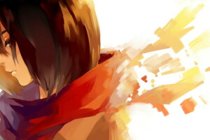 art, fille, Mikasa Ackerman, profil, écharpe