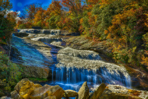 otoño, bosque, montañas, río, rocas, corriente, arboles, cascada