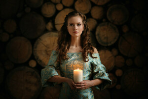 Anabel, bokeh, candle, Dennis Drozhzhin, dress, girl