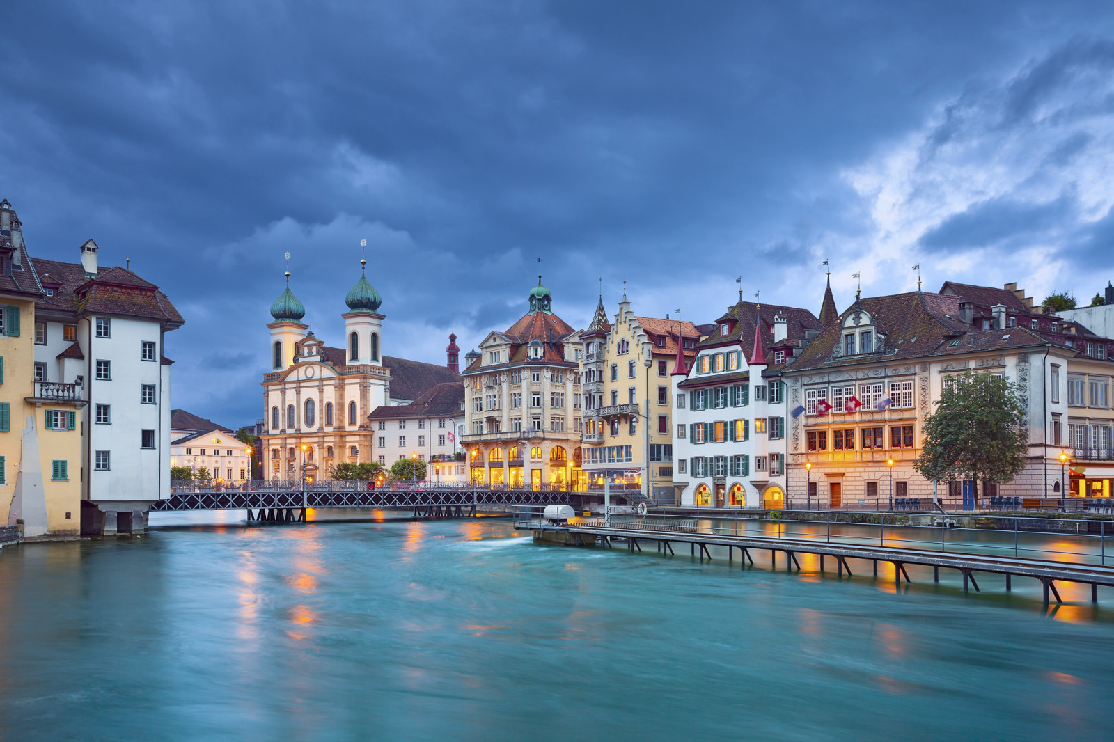 himlen, aftenen, Schweiz, sø, lys, hjem, promenade, broen