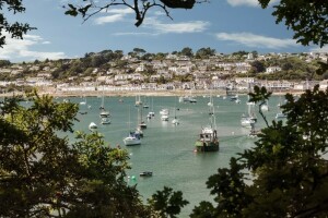 boats, Cornwall, England, Harbour, panorama, RAID, St Mawes, trees