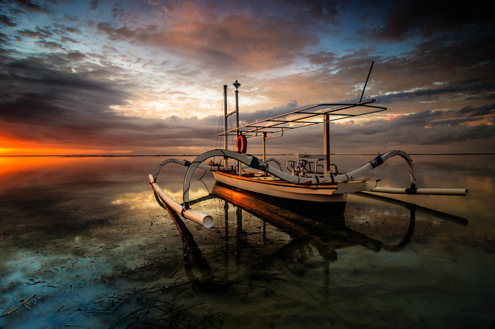 paisaje, El océano, barco, amanecer