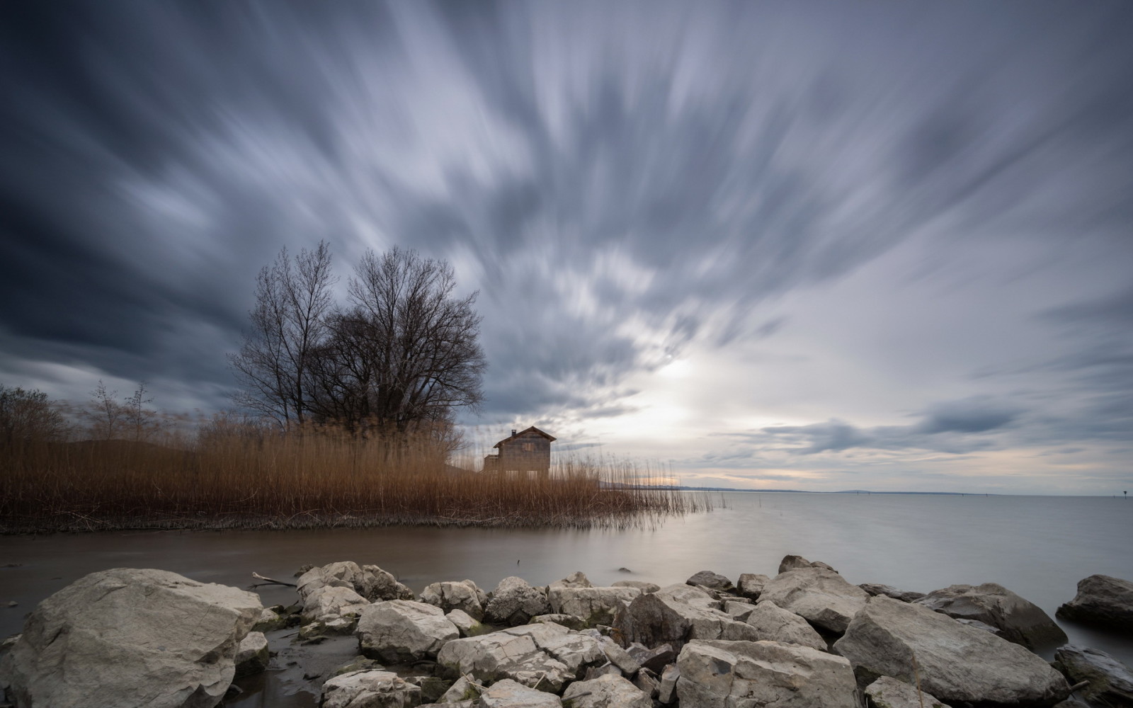 Haus, See, Landschaft, Schilf