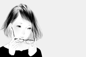 art, girl, glasses, portrait, Sawasawa