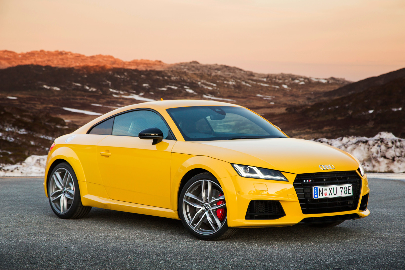 żółty, coupe, Audi, TTS