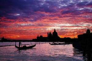 des nuages, Italie, silhouettes, le coucher du soleil, le soir, crépuscule, Venise