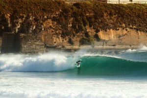 rock, sea, surfboard, surfer, surfing, wave