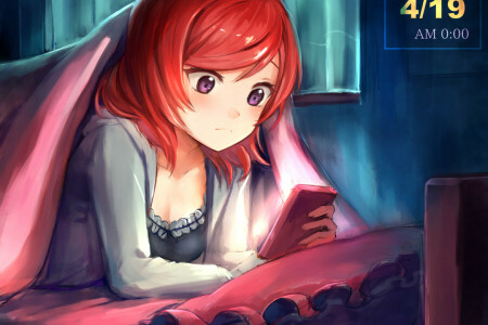 anime, art, blanket, girl, light, Love Live! School Idol Project, nishikino maki, nunna