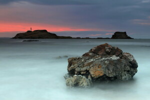 paesaggio, Faro, mare, tramonto