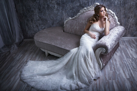 dress, mood, sofa, style, the bride, wedding dress