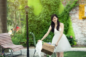 asiatique, bicyclette, fille