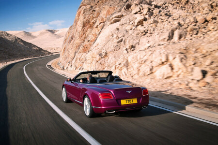 asphalt, Bentley, Continental, convertible, day, In motion, Machine, purple