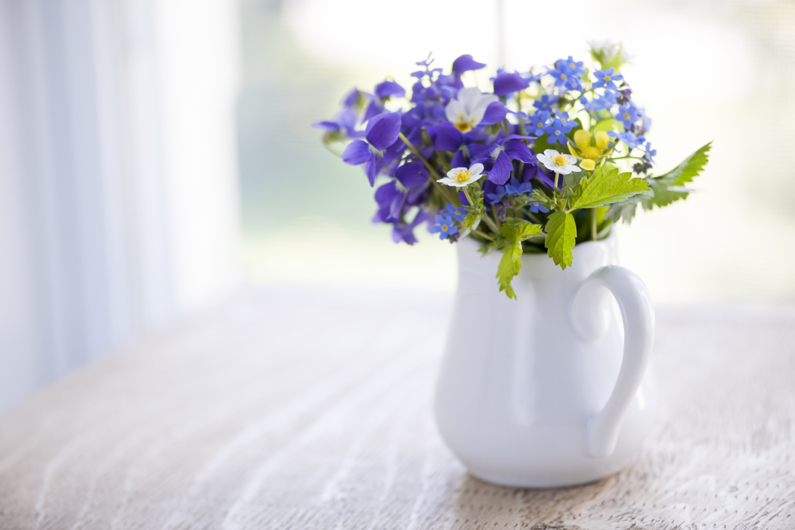 verano, mesa, flores, florero