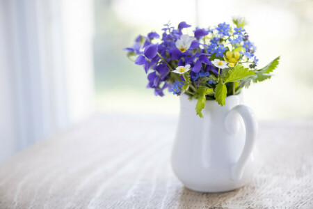 flowers, summer, table, vase