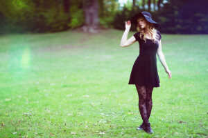 dress, face, girl, hair, hat, legs, summer