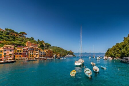 båtar, byggnad, Hamn, Italien, Ligurien, Liguriska havet, portofino, hav