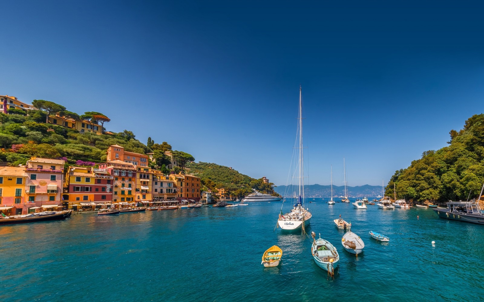 jachten, zee, Italië, gebouw, boten, Liguria, Haven, Portofino