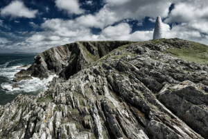 clouds, rocks, sea