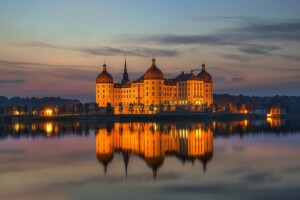 kasteel, Duitsland, Moritzburg, reflectie, Saksen, water