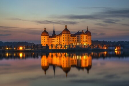 castle, Germany, Moritzburg, reflection, Saxony, water