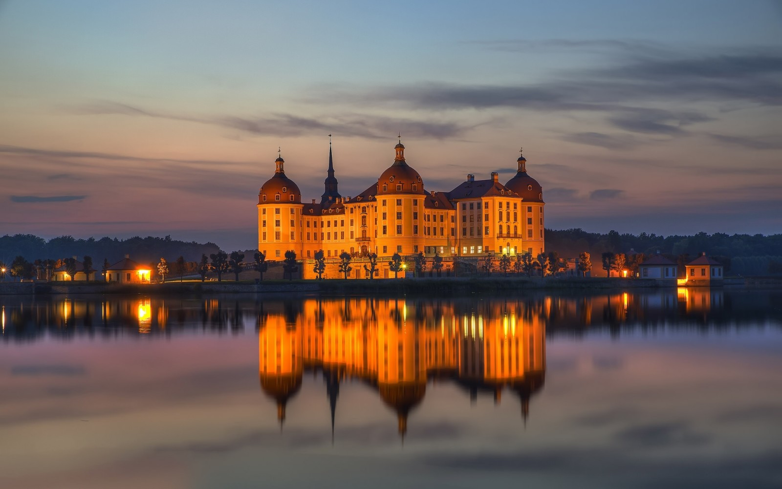 reflexión, agua, Alemania, castillo, Sajonia, Moritzburg