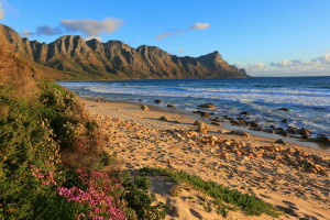 kust, Overberg, rotsen, zand, zee, Zuid-Afrika, stenen