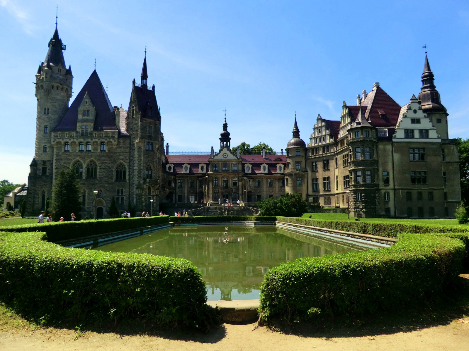 staden, Foto, slott, buskarna, polen, fontäner, Moszna slott