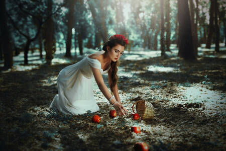 pommes, fille, la nature