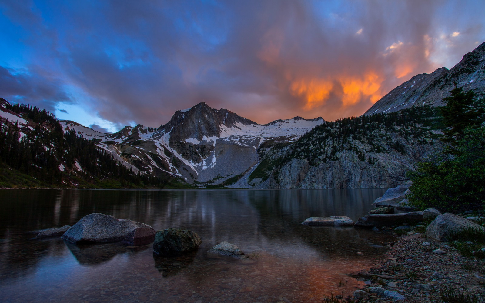 lago, paisaje, montañas