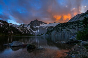 lago, panorama, montanhas